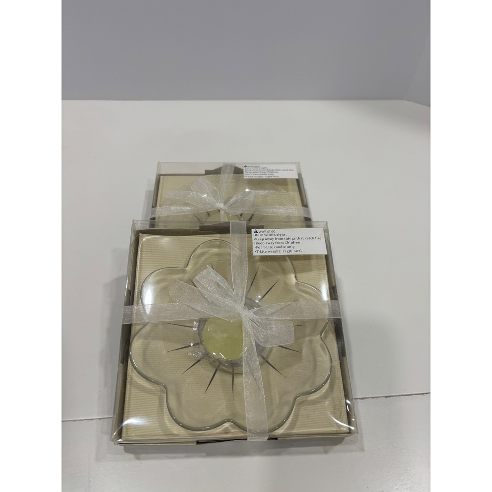 Luminessence Candle Dish with Tealight Candle Set of 2 Flower & Sunburst Glass
